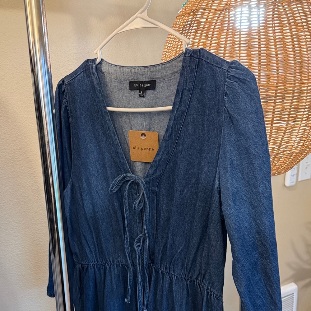 Blu Pepper Women's Denim Long Sleeve Dress